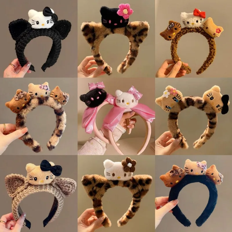 

Cute Hello Kitty Tiger Print Fluffy Headband Plush Hair Hoop for Women Girls Party Decoration Hair Accessory Girls Birthday Gift