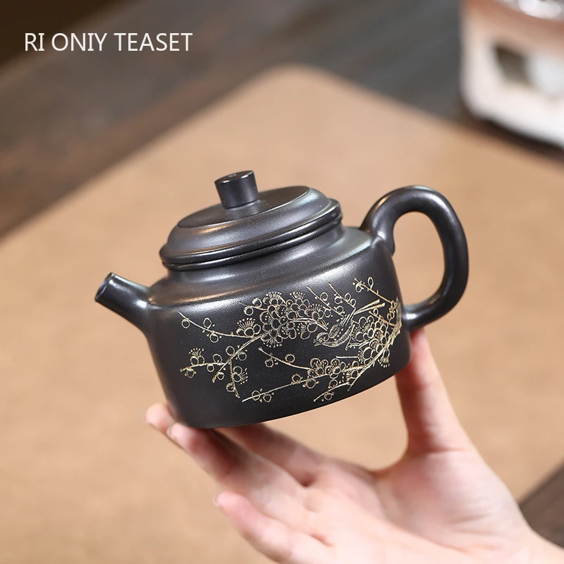 240ml Chinese Yixing Purple Clay Teapots Tradition Handmade Flowers and Birds Pattern Tea Pot Beauty Kettle Zisha Tea Set