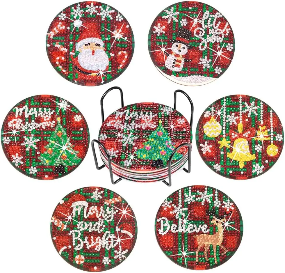 

Набор подставок для алмазной живописи с пробковым держателем, рождественские подставки «сделай сам», набор для алмазной живописи для начинающих