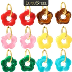 LUXUSTEEL 2pc/1pair Flower style Earring Colorful Stud Earrings Golden Stainless Steel Women's Earrings Jewelry Accessories