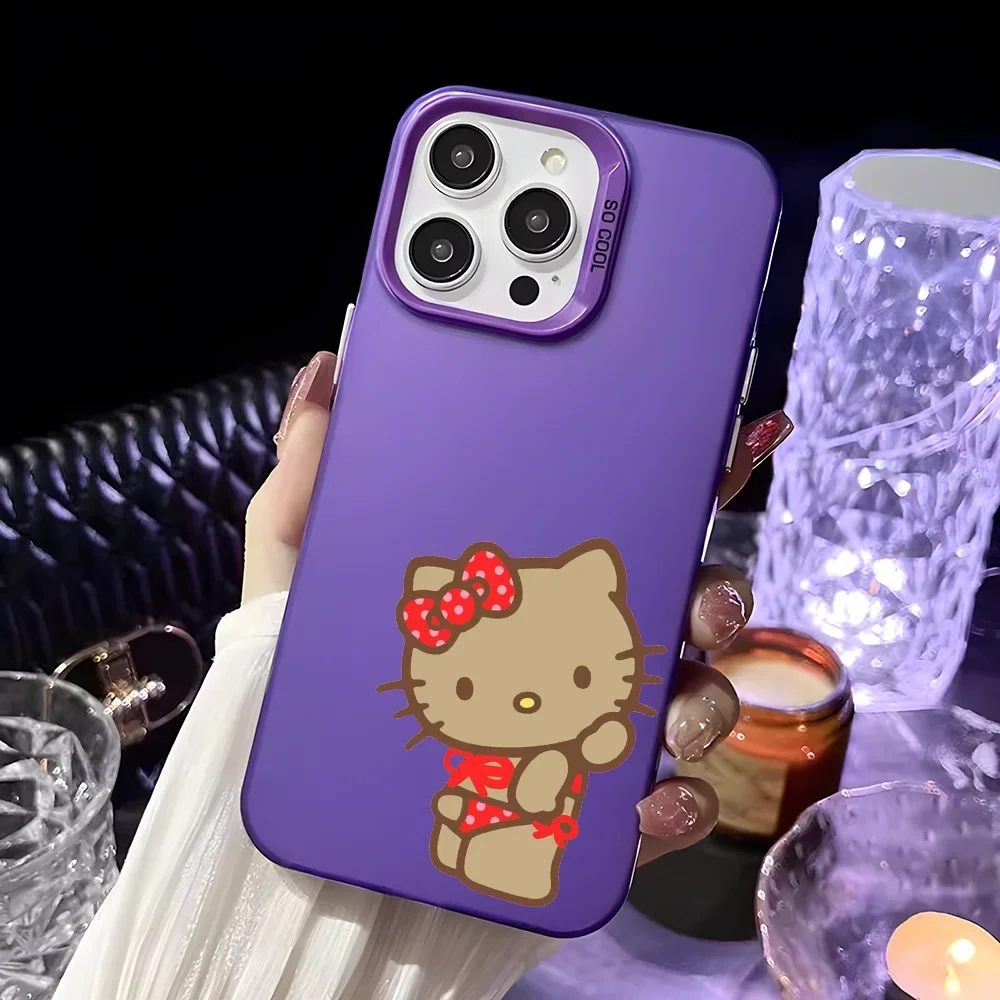 Leopard Print Hello Kitty Bikini Phone Case For iPhone 16 15 14 13 12 11 Pro Max Purple Matte Ultra-thin Soft Candy Abrazine Fun