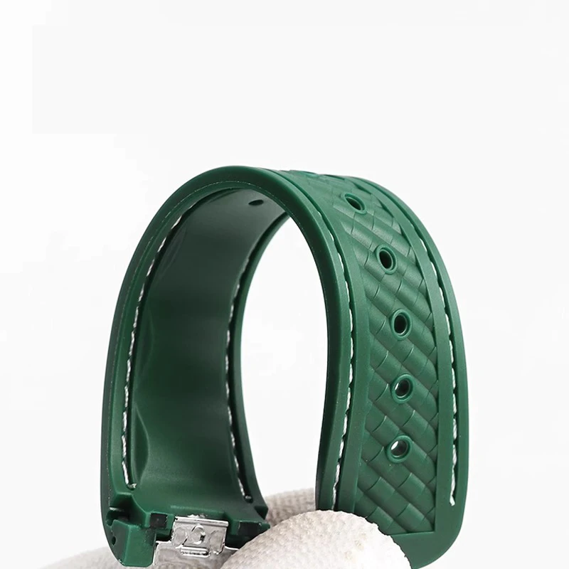 20mm For Rolex Black green Water Ghost Rubber Strap Stainless Steel Fold Buckle Silicone Watchband For Omega AT150 Seamaster 300