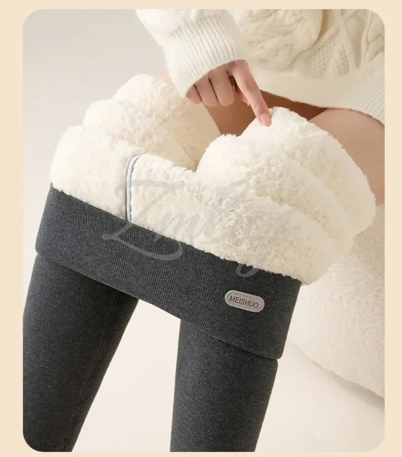 Women's Extra Thick Warm Fleece Lined Winter Leggings Elastic High Waist Thermal Pants Woman Slim Fit Solid Knit Long Trousers