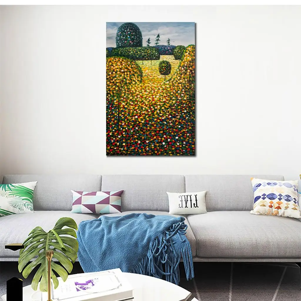 Landscape Paintings Trees Field of Poppies Gustav Klimt Oil Reproduction High Quality Hand Painted