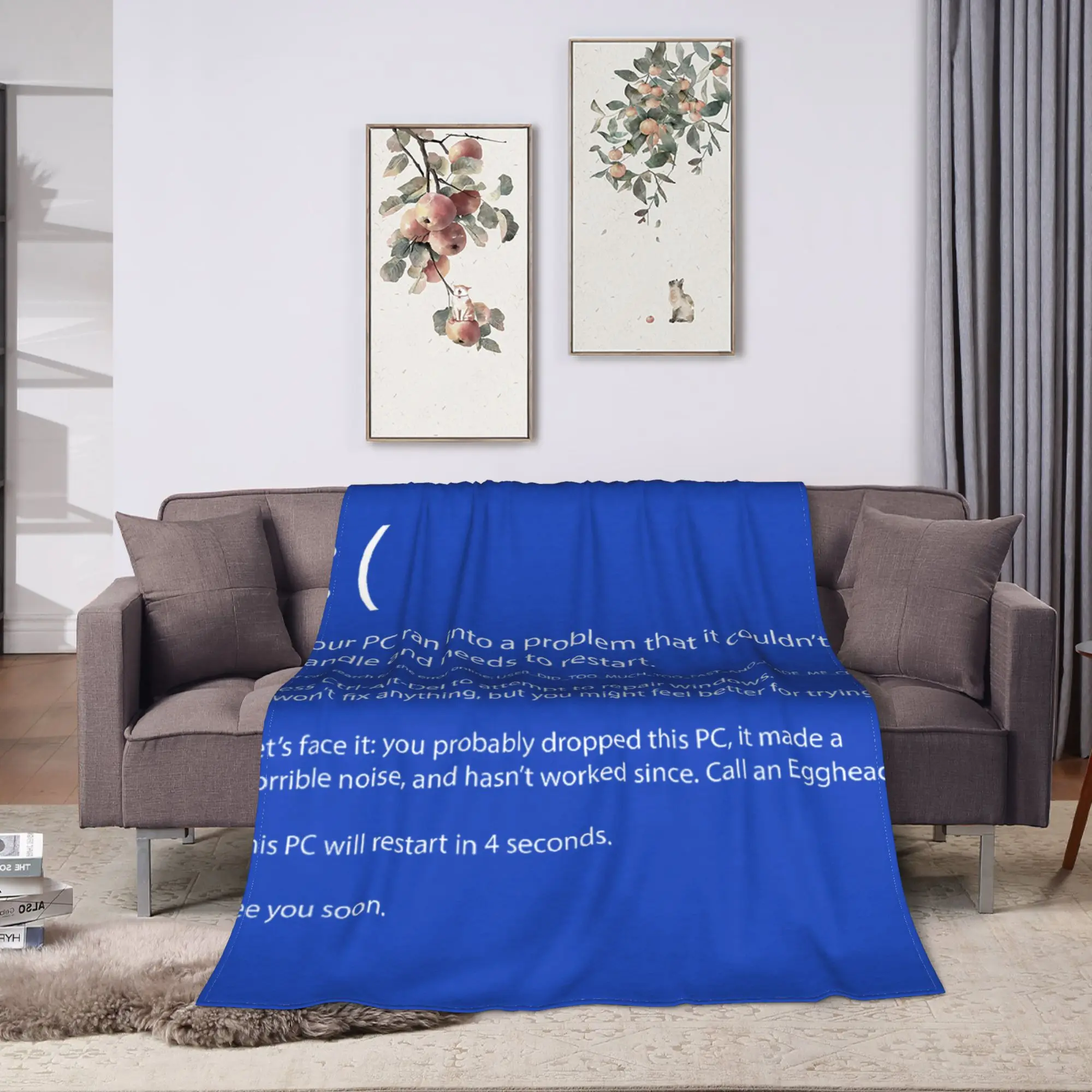 Funny Blue Screen of Death Geek Halloween Party Graphic Blanket Warm Soft Throw Blanket Winter Travel Home Decor Bedspread