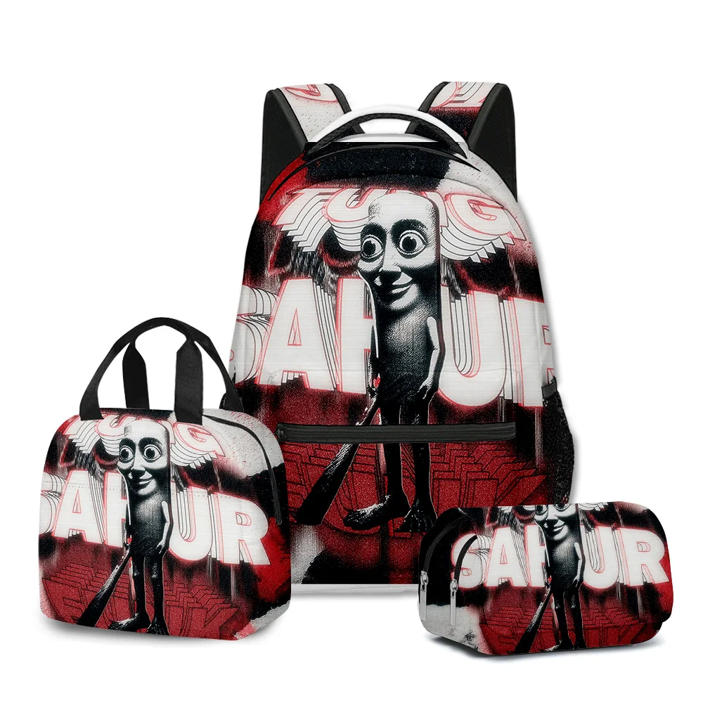 

Популярные новые забавные tungtungtung с 3D принтом из мультфильма, 3 шт./компл., школьные сумки, рюкзак для ноутбука, портативная сумка для обеда, пенал