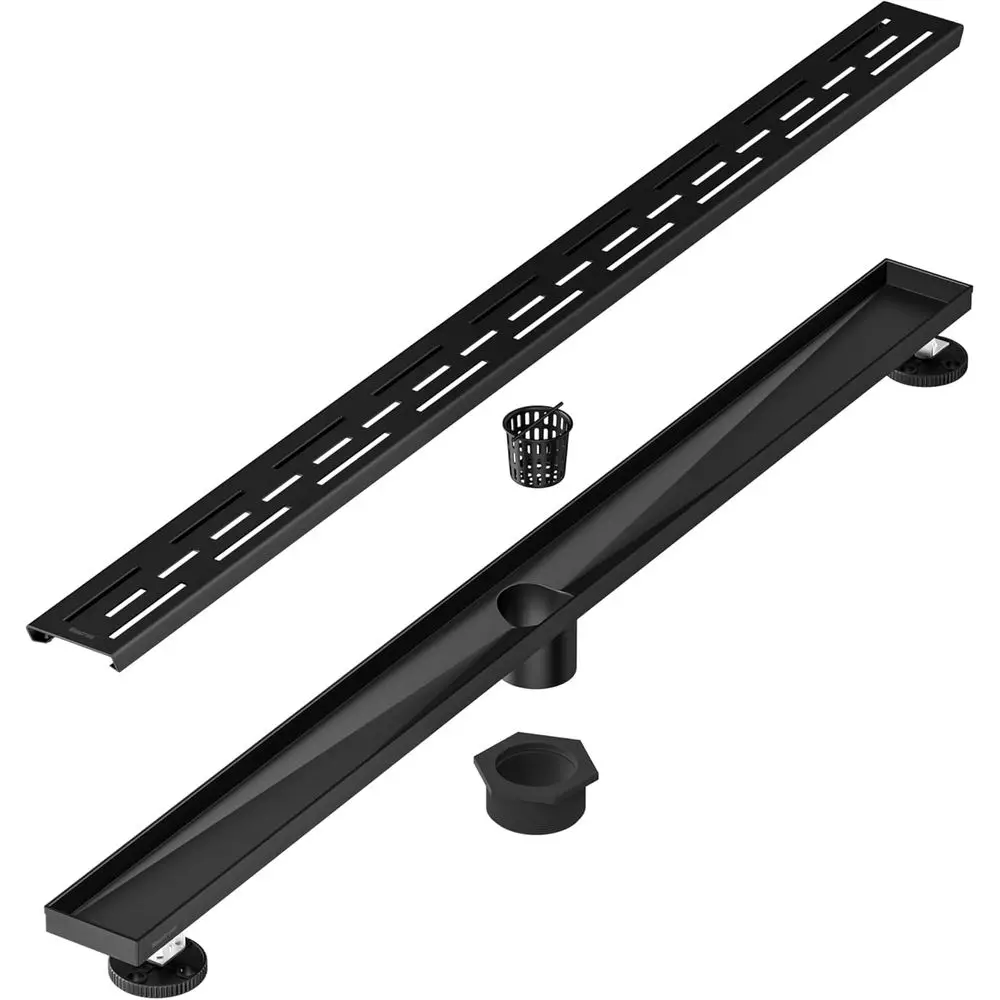 Ralo Linear para Chuveiro de 36 Polegadas Preto Fosco com Grelha Estilo Tijolo em Aço Inoxidável 304 Escovado