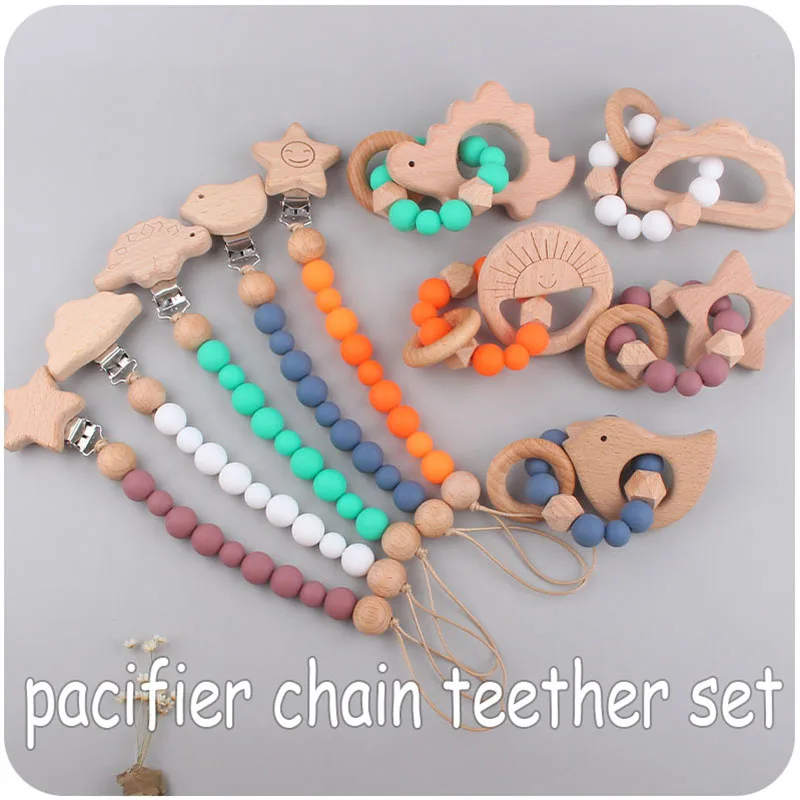 

Baby Pacifier Clips Teethers Toy Bracelet Set Babies Chain Newborn Dummy Nipple Holder Clip Silicone Beads Anti-Lost Chain A1297