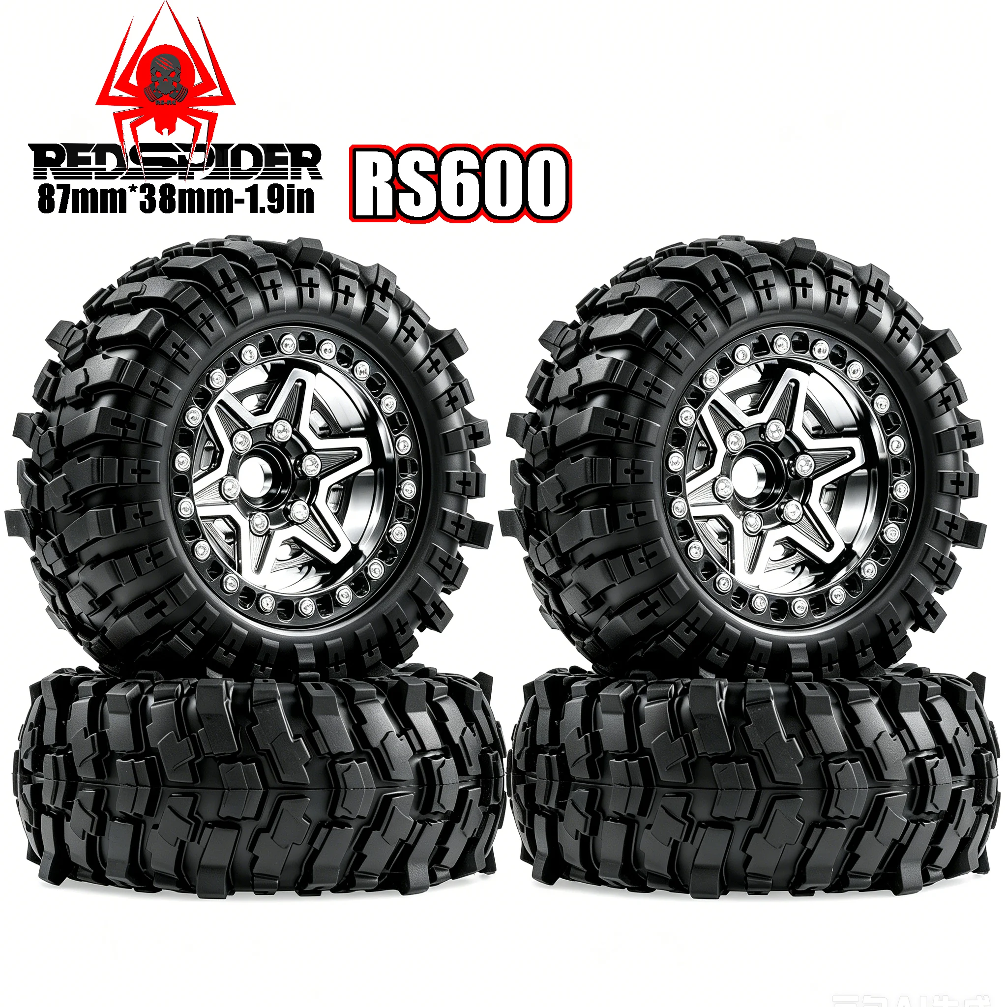 RED SPIDER 4Pcs 1.9 Tires OD 88mm Mounted on 1.9 Beadlock Wheels Rims for 1/12 RC Crawler MJX  MN128 MN82 Off Road Upgrade Parts