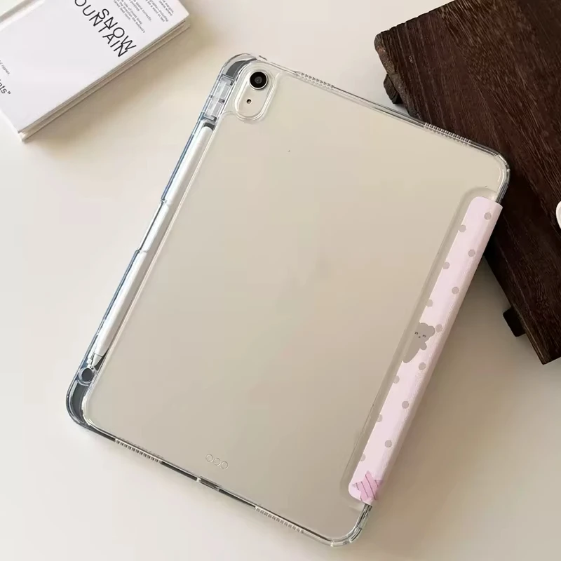 Y2K Pink Polka Dots Strawberry Tri-fold Cover For iPad Pro 13 11th M5 M4 12.9 A16 10 8 7 9th 10th Air 11 M2 M3 Mini Tablet Case