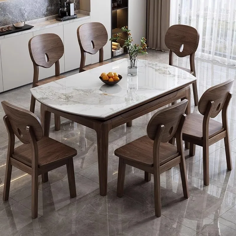 

Modern White Round Retractable Dining Table Set Garden Home Living Room Dining Furniture