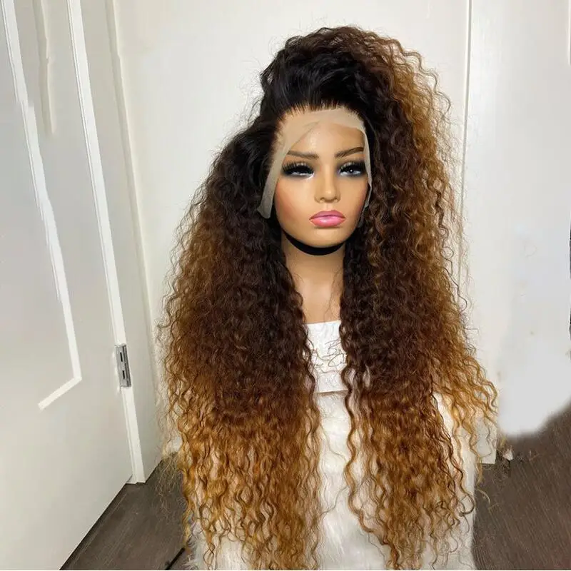 

Ombre Blonde Soft 180Density 26“Long Kinky Curly Lace Front Wig For Black Women BabyHair Natural Hairline Glueless Daily