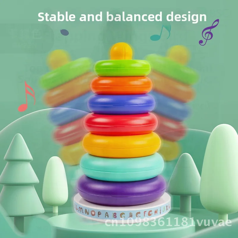 ของเล่นเด็กเรนโบว์ทาวเวอร์ เจนกา ของเล่นเสริมพัฒนาการ ฝึกการเรียนรู้ วงแหวนหลากสีสัน สำหรับเด็กทารก 0-1 ปี ฝึกการจับและพัฒนาการทางปัญญา