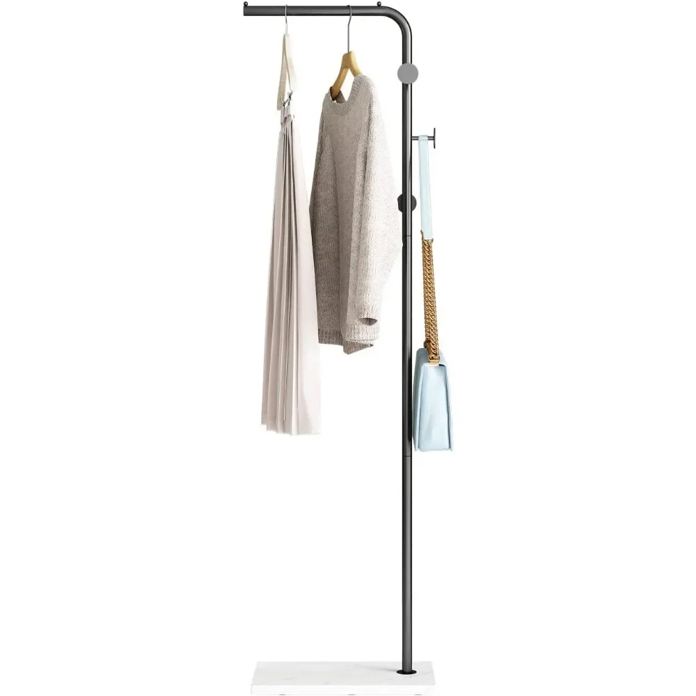 

Black coat rack, white base, independent entrance hanger with 3 hooks, L-shaped home hanger