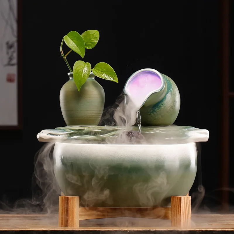 Indoor Outdoor Home Decor Fountain Creative Waterfall Ceramic Fountain Decorative Ornament