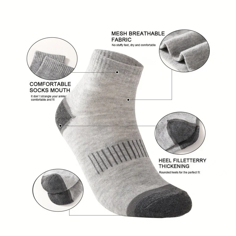 20Pairs Men's Cotton Socks Set Casual Breathable Sports Winter Black Large Size 38-45 High Quality Comfortable Cushion Crew view 6