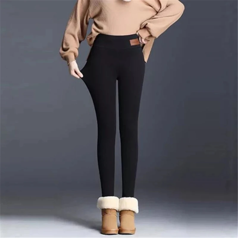 Women Solid Comfortable Stretchy Thermal Plus Size Fleece Lined Velvet Keep Warm Pants Winter Women Leggings High Waist Leggings