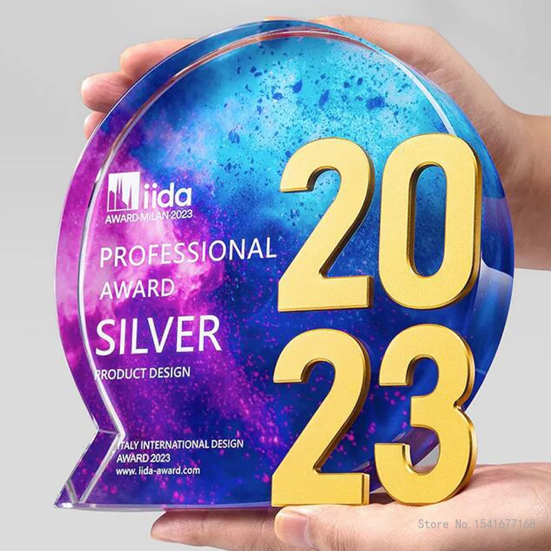 Color Printed Crystal Trophy, High-End Metal Medal, Outstanding Employee Award, Commemorative, Creative Decoration, 2023