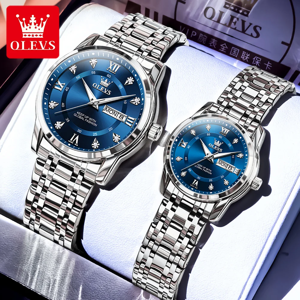 OLEVS Top Brand di lusso al quarzo coppia orologi per uomo donna orologio in acciaio inossidabile impermeabile luminoso amanti orologio da polso Relogio