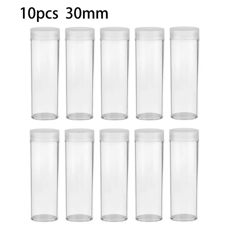 Practical Coin storage tube Holder Plastic Portable Tube Clear Protection Round Transparent 10pcs 30mm Collection