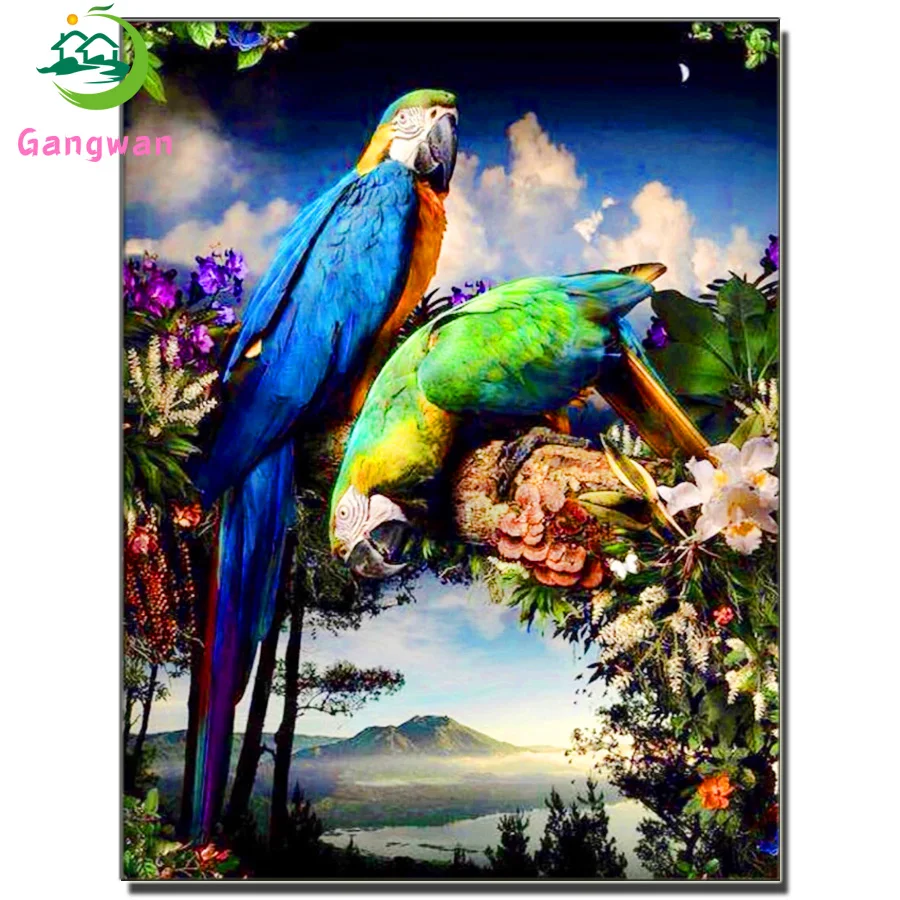 Diy 5D Full drill Diamond Painting flower birds Kits diamond Embroidery Mosaic Two blue parrots pattern needlework home Decor