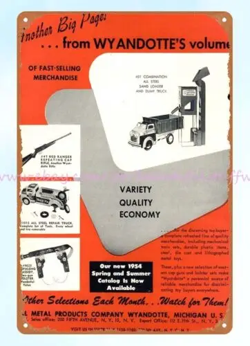 1954 Wyandotte Toy sand loader dump truck rifle holster metal tin sign s sale