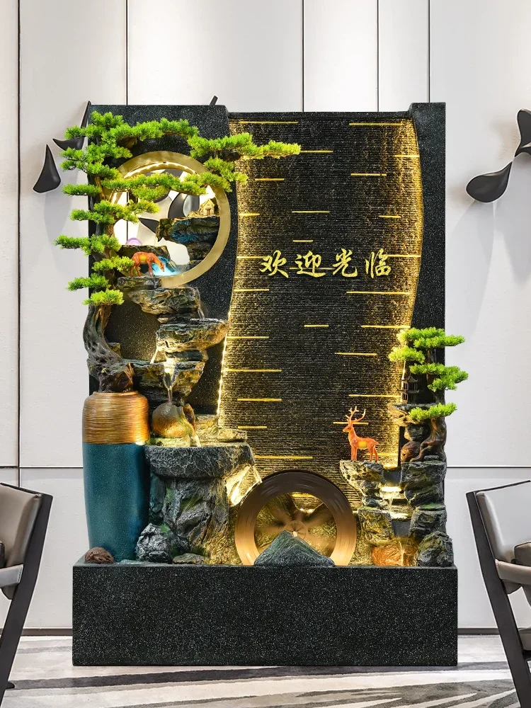 

Chinese Living Room Water Curtain Wall Water Screen Floor-Standing Decorations Decoration Rockery Fountain Indoor Landscape