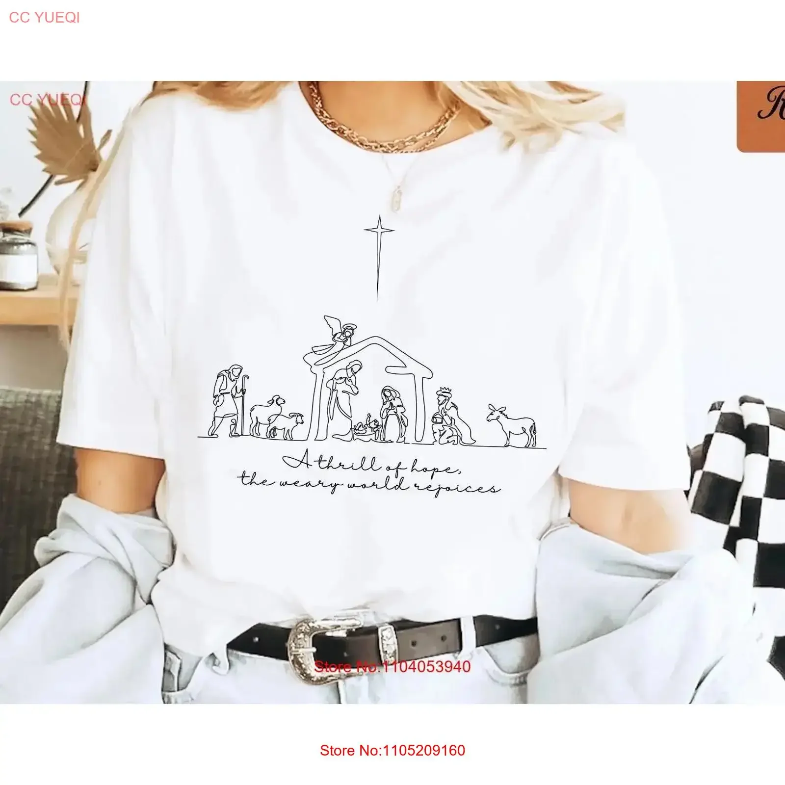 

A Thrill Of Hope T Shirt Christmas Christian Bible Verse Jesus Church Clothing Weary World Rejoices Religious s For Her