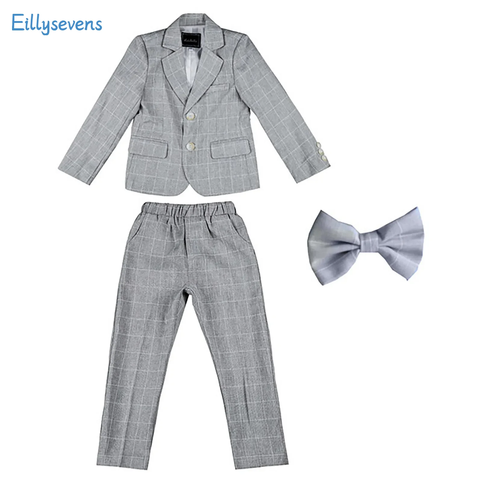 소년 코스프레 의상 세트 클래식 트렌드 격자 무늬 작은 세트, 어린이 호스트 공연, 피아노 원피스 아동복, 넥타이 포함