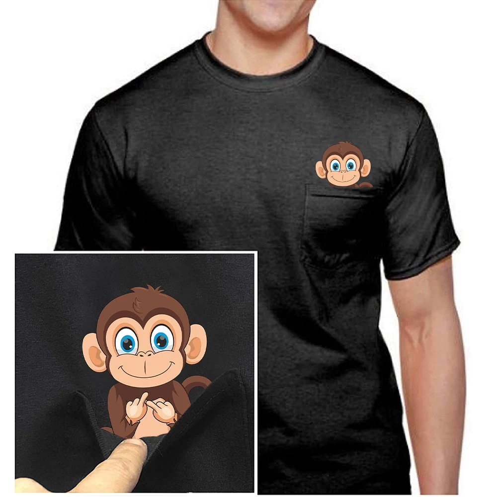 CLOOCL Animal Mens T-Shirts Funny Monkey Raccoon Middle Finger Pocket T-shirt Women Tees Cotton Short Sleeve Shirts Dropshipping