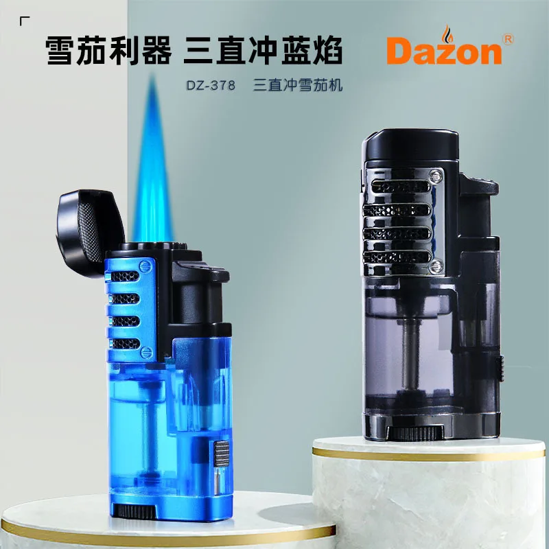 

Decorative Clear Three Straight Flush Lighter Outdoor Fire Portable Blue Flame Cigar Inflatable Lighter