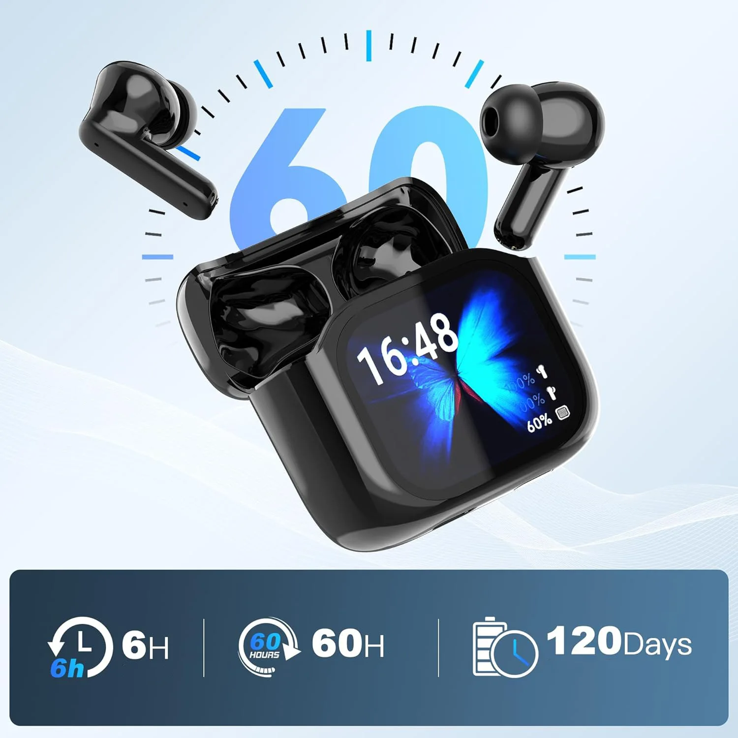 Inteligentne słuchawki Bluetooth z funkcją tłumienia szumów, wyświetlaczem LCD, nowe bezprzewodowe słuchawki cyfrowe z długą żywotnością baterii i wyświetlaczem. — zdjęcie produktu 3