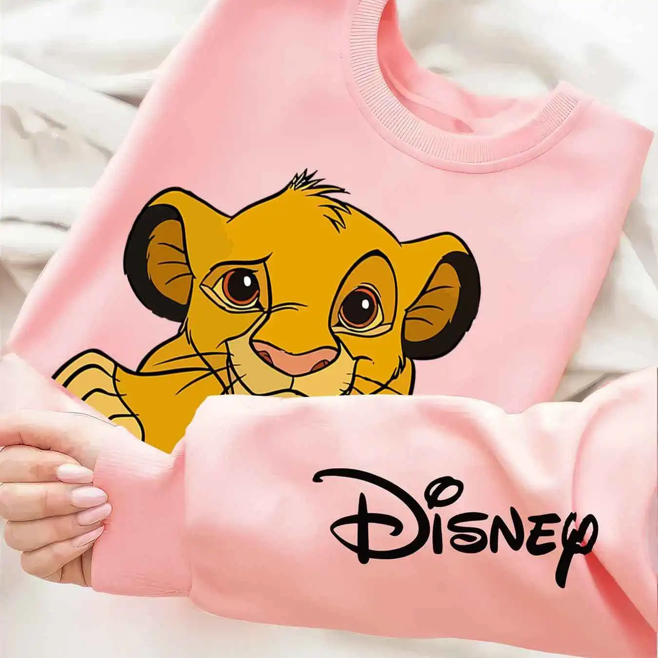 سويت شيرت نسائي من Disney Simba Lion King برقبة دائرية للجنسين من الصوف كاجوال للخريف والشتاء ملابس الشارع كبيرة الحجم #2