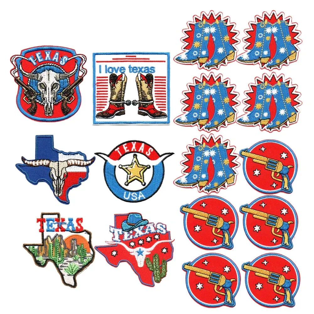 10pcs Texas Cowboy Style Patches Clothing Stickers Iron on Jacket Patches