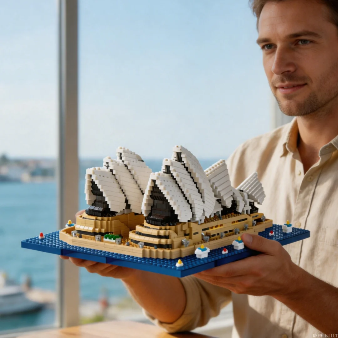 Image of KNEW BUILT Sydney Opera House Modell-Mikrobausteine – Stressabbau-Hobby für Erwachsene, Puzzle-Spielzeug mit hohem Schwierigkeitsgrad, Desktop-Dekoration