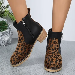 Leopard Ankle Women Chelsea Boots Suede Mid Heels Shoes Winter Designer 2024 New Fashion Trend Walking Goth Mujer Zapatillas