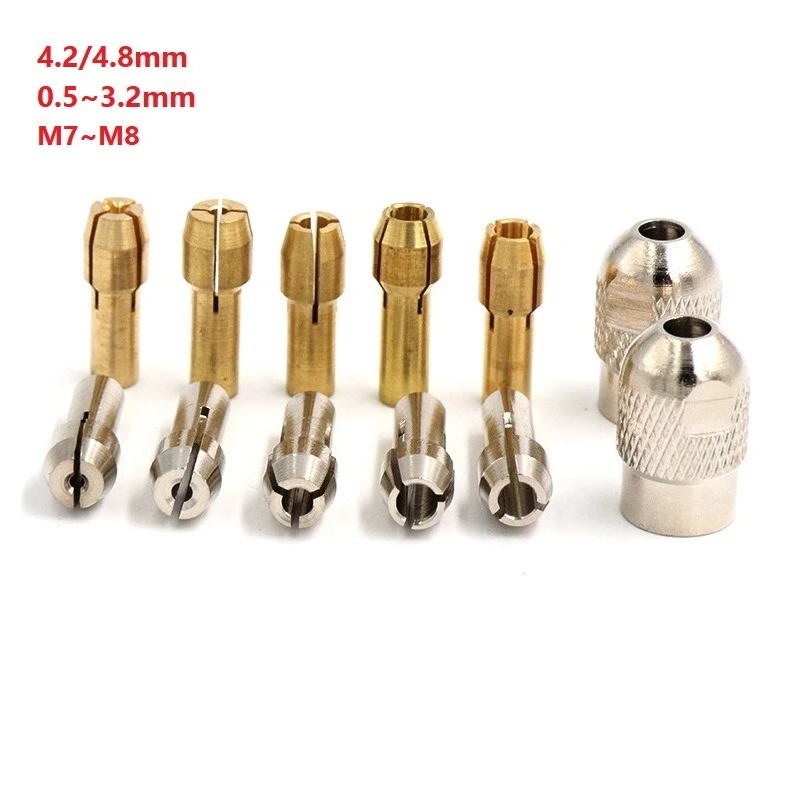 Set Of Electric Grinder Chuck Drill Chucks Collet 4.2/4.8mm 0.5-3.2mm Mini Grinder Copper Chuck Accessory Set