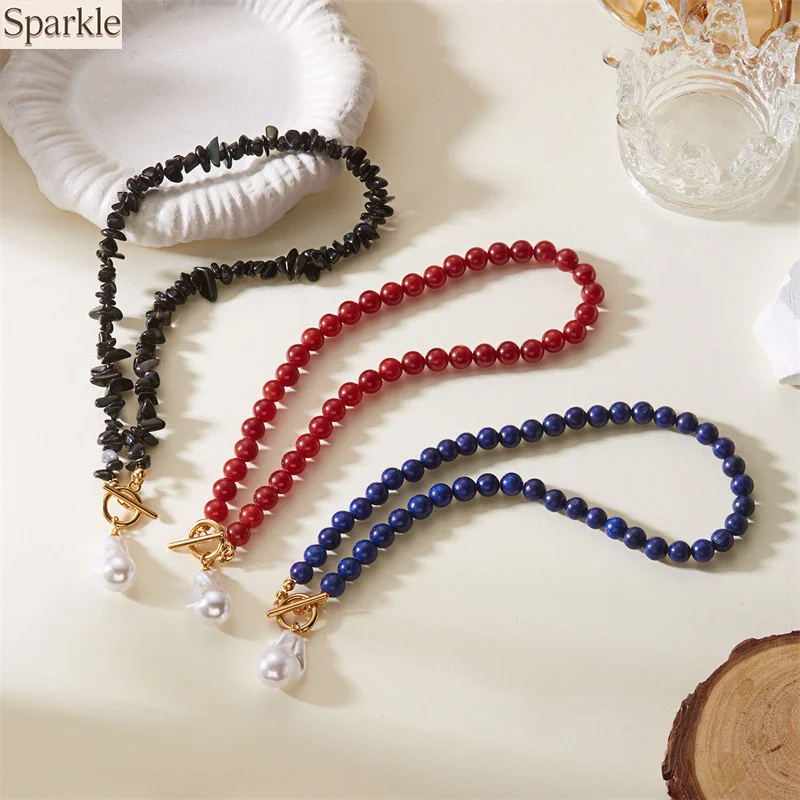 

High-Quality Pearl Gravel Pendant Necklace for Women Beaded Water-Drop Pearl Choker Necklace OT Clasp Close Fitting Neck Chain