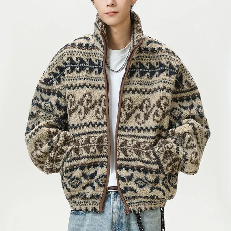 

Autumn Winter Men Polar Fleece Jackets Thicken Warm Coats Vintage Streetwear Male Long Sleeve Zipper Stand Collar Outerwear