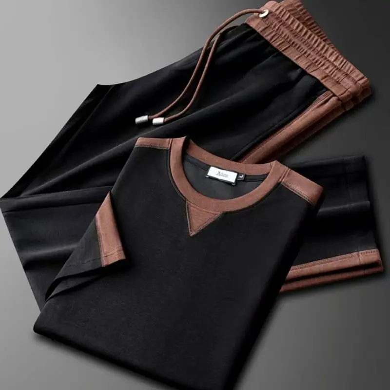 men's-summer-new-sportswear-set-casual-thin-round-neck-short-sleeved-t-shirt-straight-leg-pants-simple-two-piece-sets-m193
