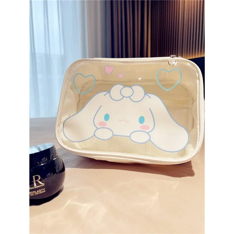 SANRIO Cinnamoroll กระเป๋ากระเป๋ากันน้ำแบบพกพาความจุขนาดใหญ่ tas kosmetik, กระเป๋าเดินทางอะนิเมะน่ารักของขวัญวันหยุด