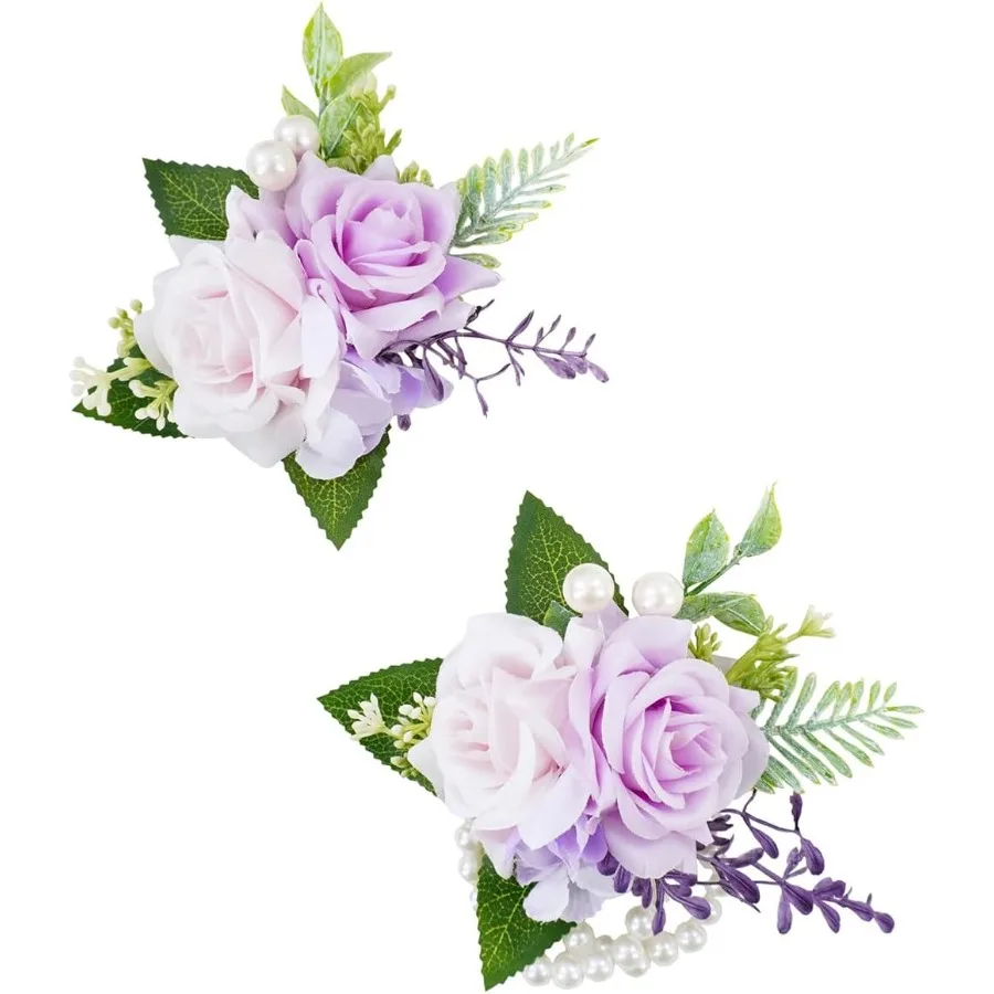 Conjunto de corpete roxo e boutonniere para baile de casamento, flor artificial de rosa, pulseiras de pulso, pulseira de corpete de baile