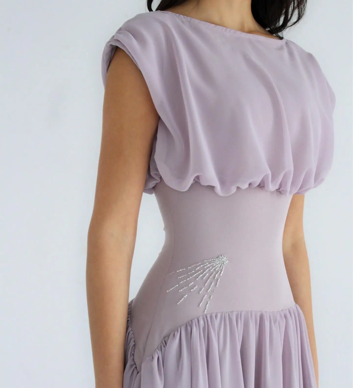 Customized Modern Crew Neck Sleeveless Beading Evening Dress Temperament Pleats Chiffon Purple Robe de soirée Vestido De Festa