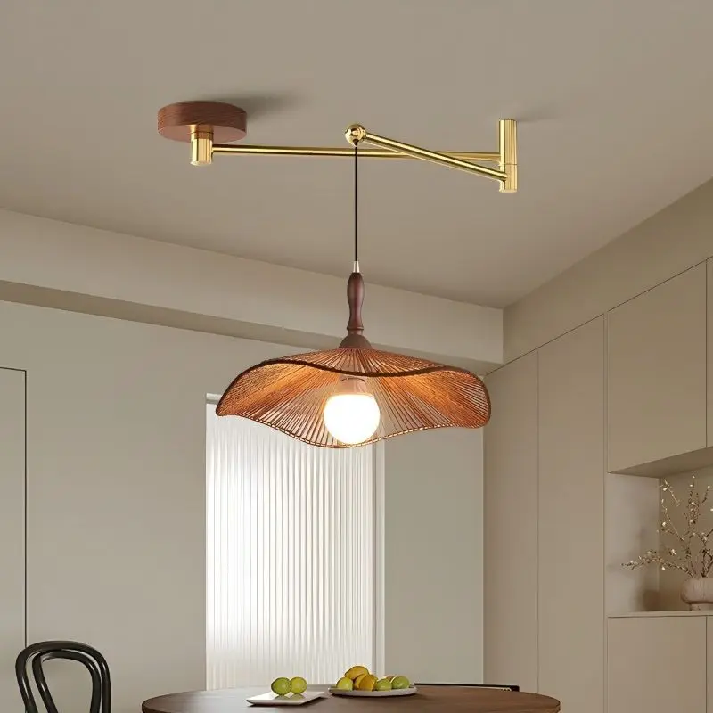 

Retro Rocker Arm Pendant Lamps for Dining Table Living Room Kitchen Lighting Gold Silver Arm Hemp Rope Movable Chandelier Light