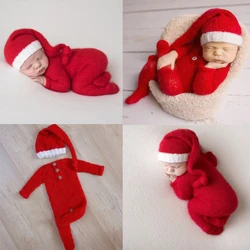 Christmas Costumes Newborn Photography Clothing Soft Wool Knitted Jumpsuit and Single Hat Sets Baby Photoshoot Outfits Props