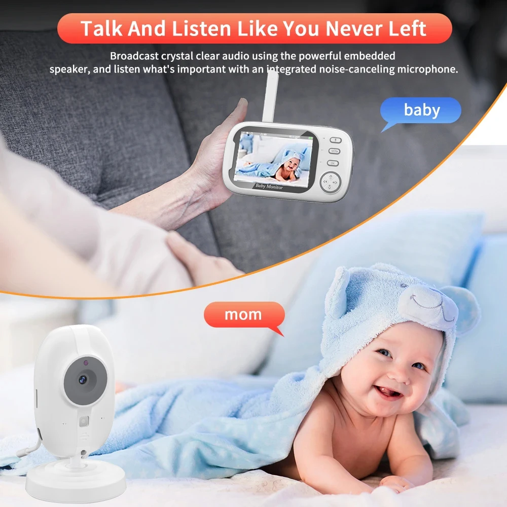 Cdycam Wireless Video Baby Monitor 3.5 Inch With Lullabies Auto Night Vision Two Way Intercom Temperature Monitoring Babysitter