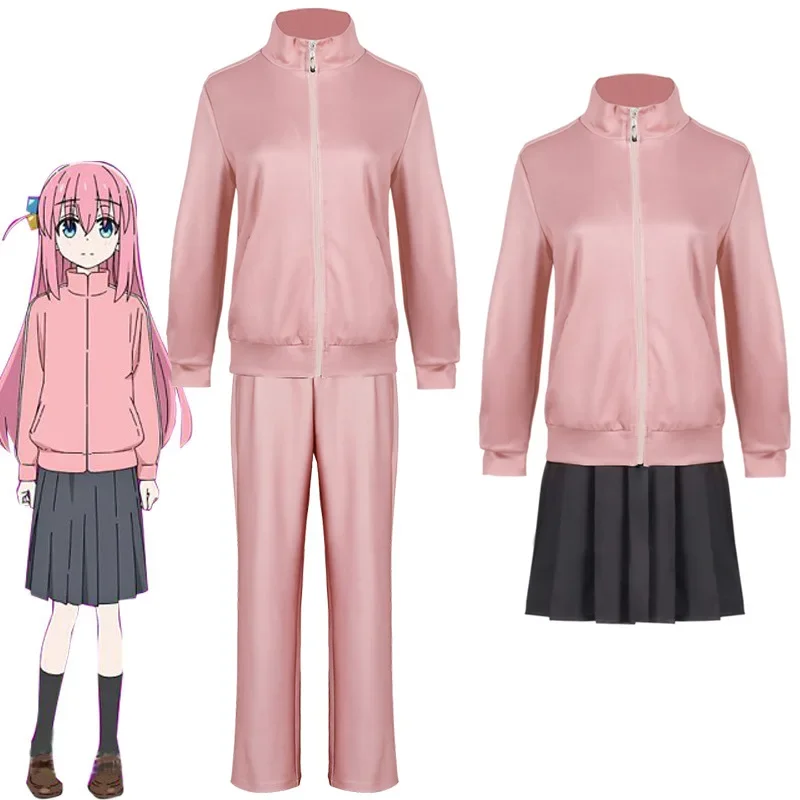 Gotou Hatori Cosplay Bocchi The Rock Kita Ikuyo Cosplay Costume JK Uniform Pink Jacket Skirt Wig Suit Halloween Women