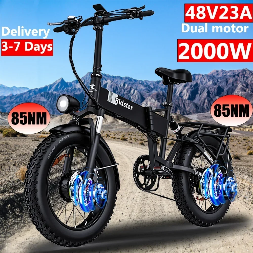 2024 New H20 Pro Mountain E-bike 2000W Powerful Dual motor Snow Electric Bicycle 48V 23AH 20inch*4.0 Fat Tyre Foldable Ebike