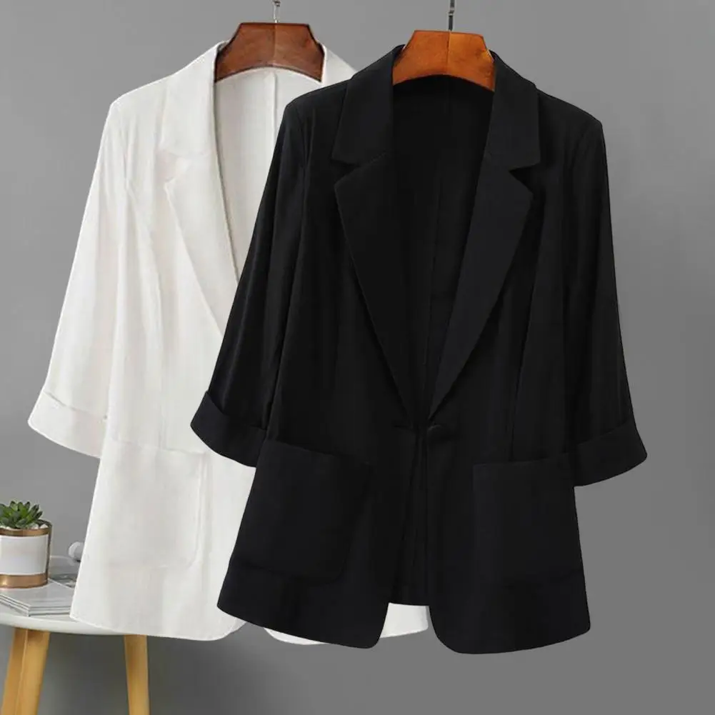 Women's Summer New Chiffon Small Suit Commuter Fashion Button Pocket Splicing Casual Breathable Versatile Thin Mid Sleeved Tops