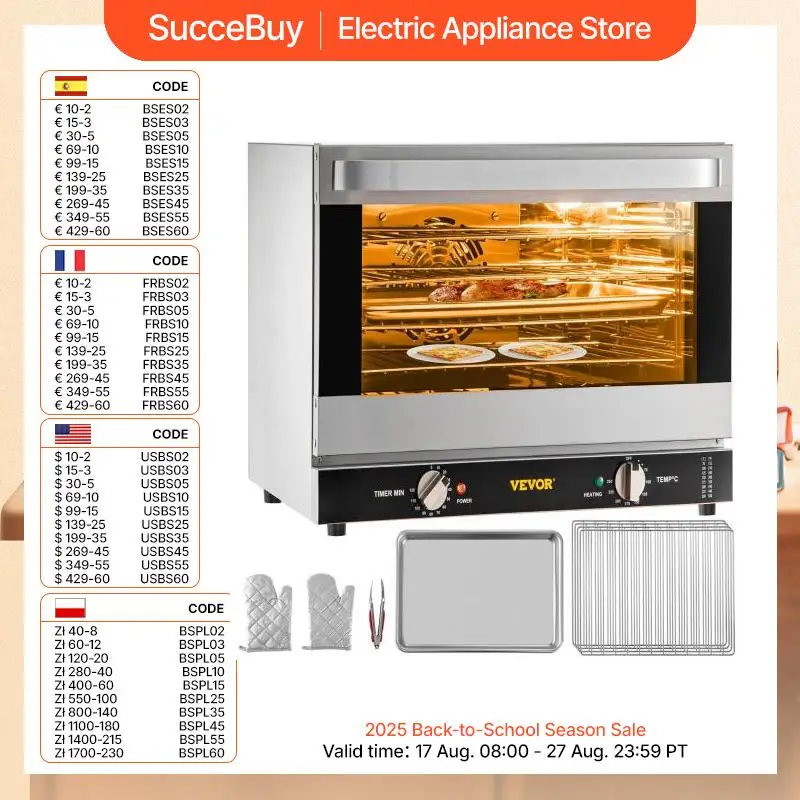 SucceBuy 21L47L66L Elektroofen Kommerzielle Multifunktions-Arbeitsplatte 3/4-lagige Backmaschine Home Toaster Pizza Konvektionsofen